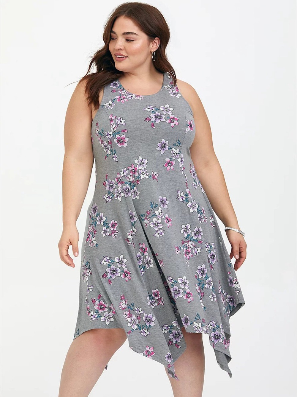Torrid Dress 2 2X Gray Floral Sleeveless Stretch Jersey Knit Sleeveless NEW